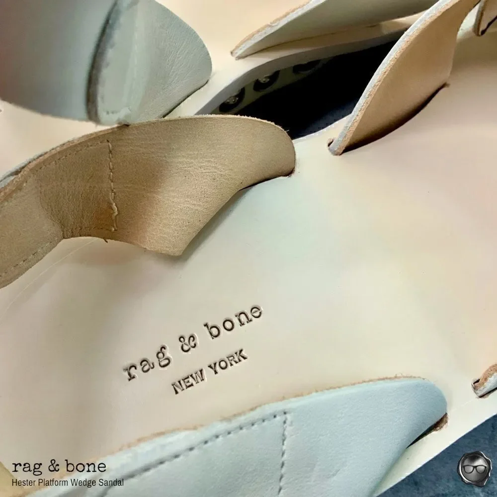 RAG & BONE HESTER LEATHER ANKLE-STRAP WEDGE PLATFORM SANDALS IN IVORY SIZE 9